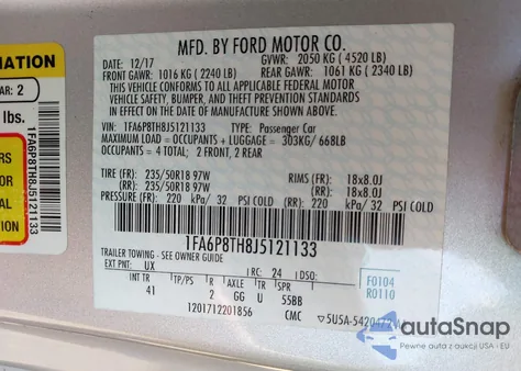 2018 Ford Mustang Ecoboost from USA, damaged, VIN 1FA6P8TH8J5121133